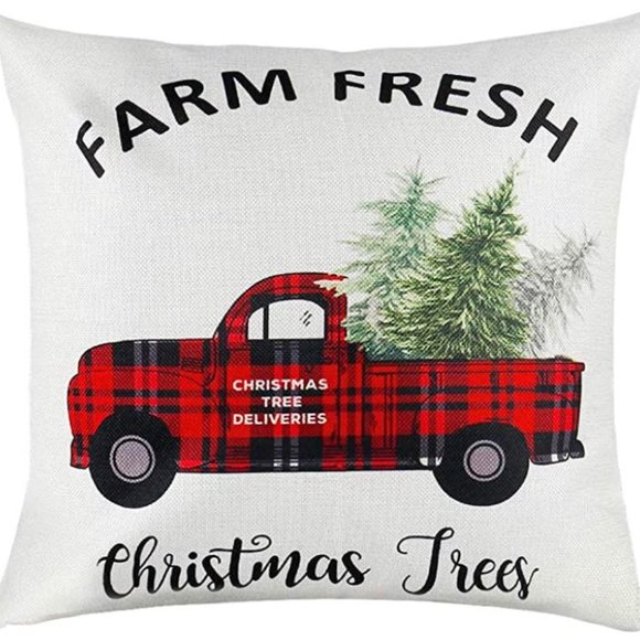 4 Farmhouse Christmas Throw Pillow Covers 18"x18" Linen Let It Snow Farm Fresh - Picture 10 of 11
